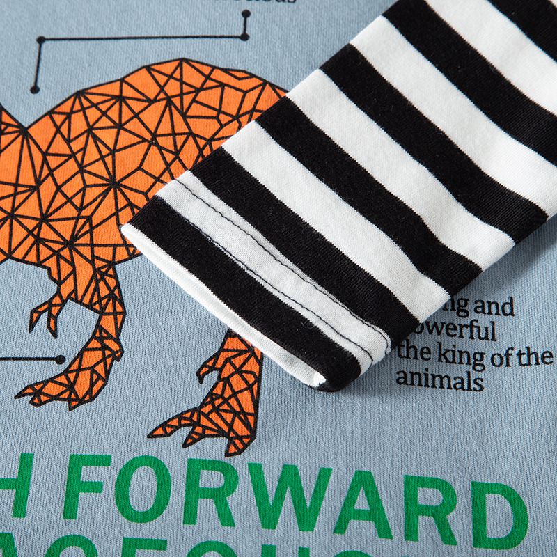 純棉圓領薄長袖上衣-線條暴龍-深藍色