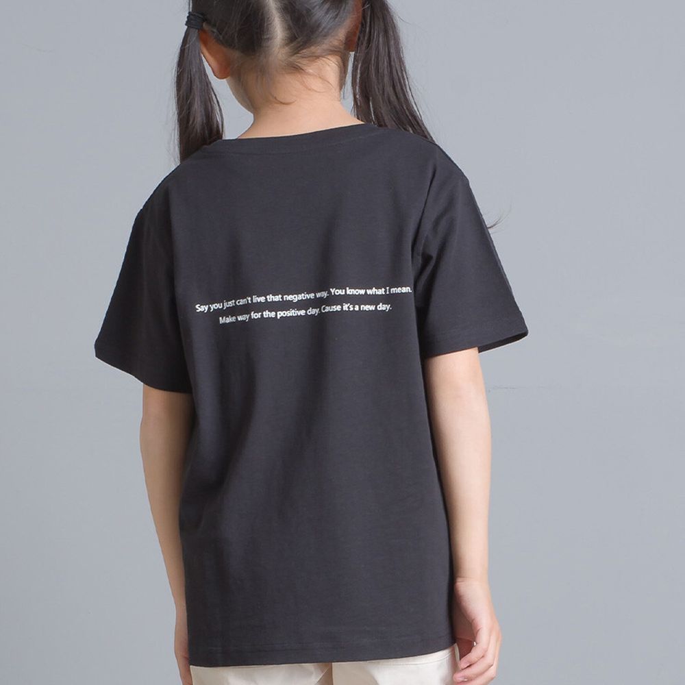 日本 OMNES - 棉麻舒適透氣印花短袖上衣(兒童)-黑