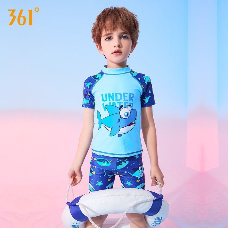 361° - 兒童卡通圖短袖泳衣套裝(二件組)-浮淺鯊魚-粉色