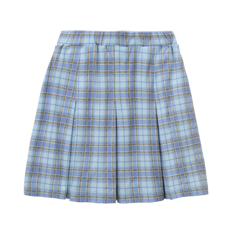 日本 Papel lapiz - 愛心徽章格紋百摺短裙-水藍