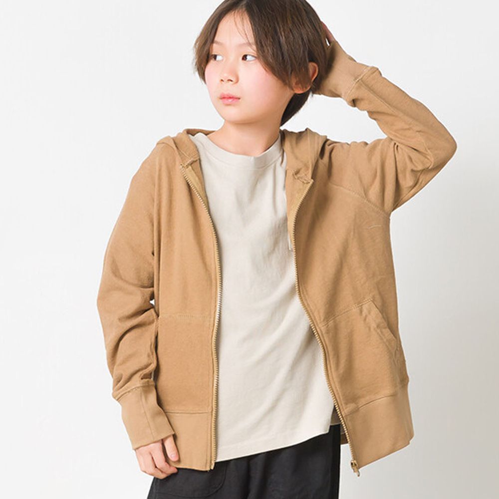 日本 OMNES - 純棉兒童輕薄連帽長袖外套-焦糖