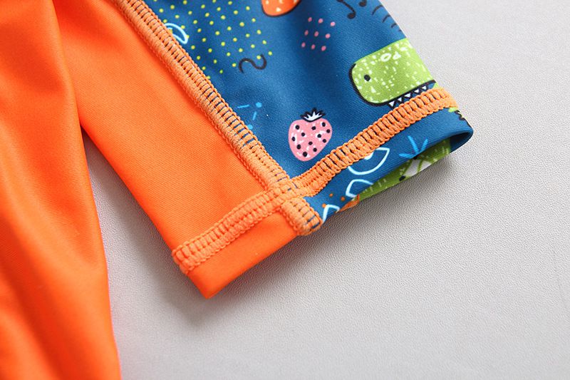 男寶長袖泳裝套裝(附帽子)-滑板恐龍-深藍+橘