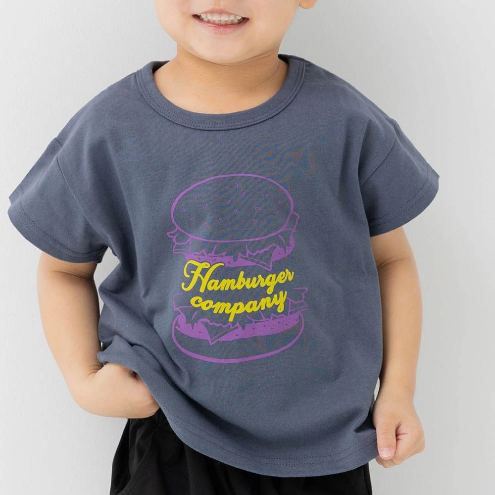 100%棉 可愛印花短袖上衣-漢堡-灰黑