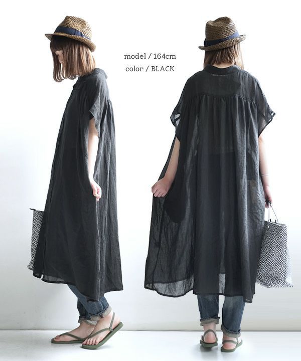 日本 zootie - 100%棉 涼爽輕透長版短袖襯衫-經典黑