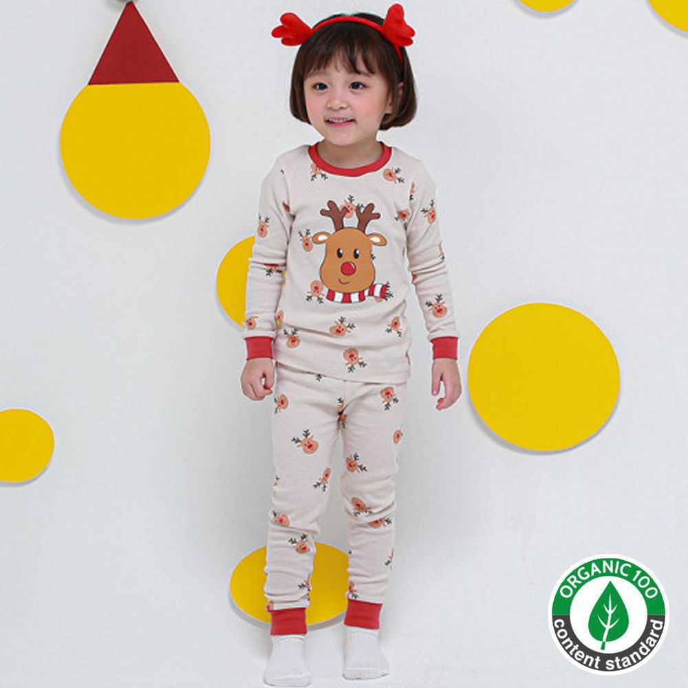 韓國 Ppippilong - (聖誕限定款)30支有機棉長袖家居服-紅鼻子麋鹿