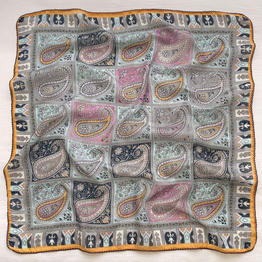 法式棉麻披肩方巾-復古幾何-彩色 (90x90cm)