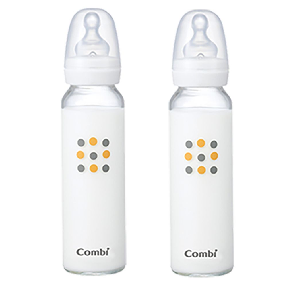 日本 Combi - 母乳力學標準玻璃奶瓶-2入實用組-白色-240mLx2