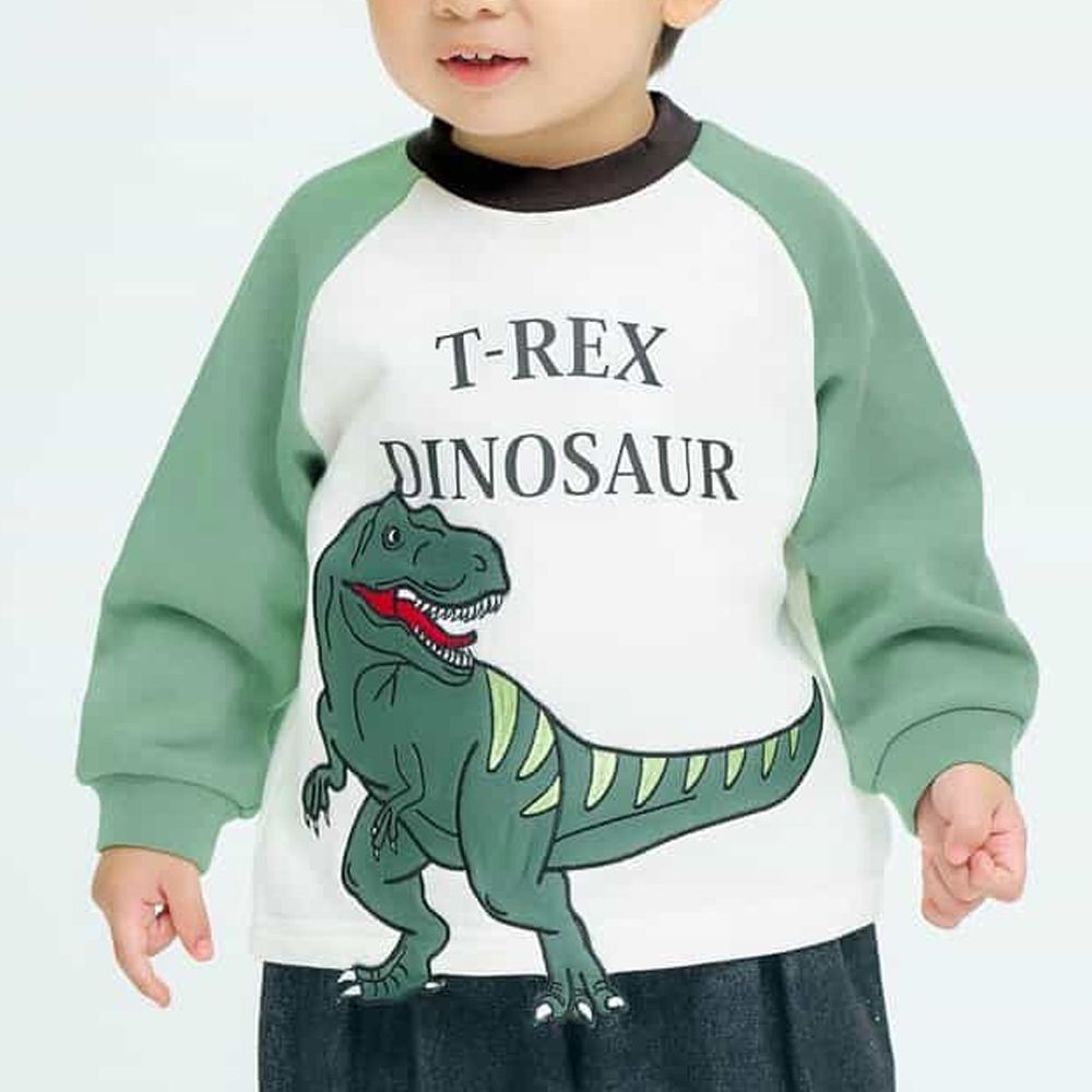 男孩最愛醒目印花裏毛長袖上衣-恐龍-綠