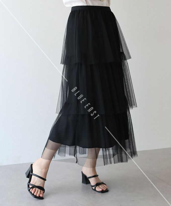 日本 BLUE EAST - 夢幻搖曳感層次薄紗長裙-黑