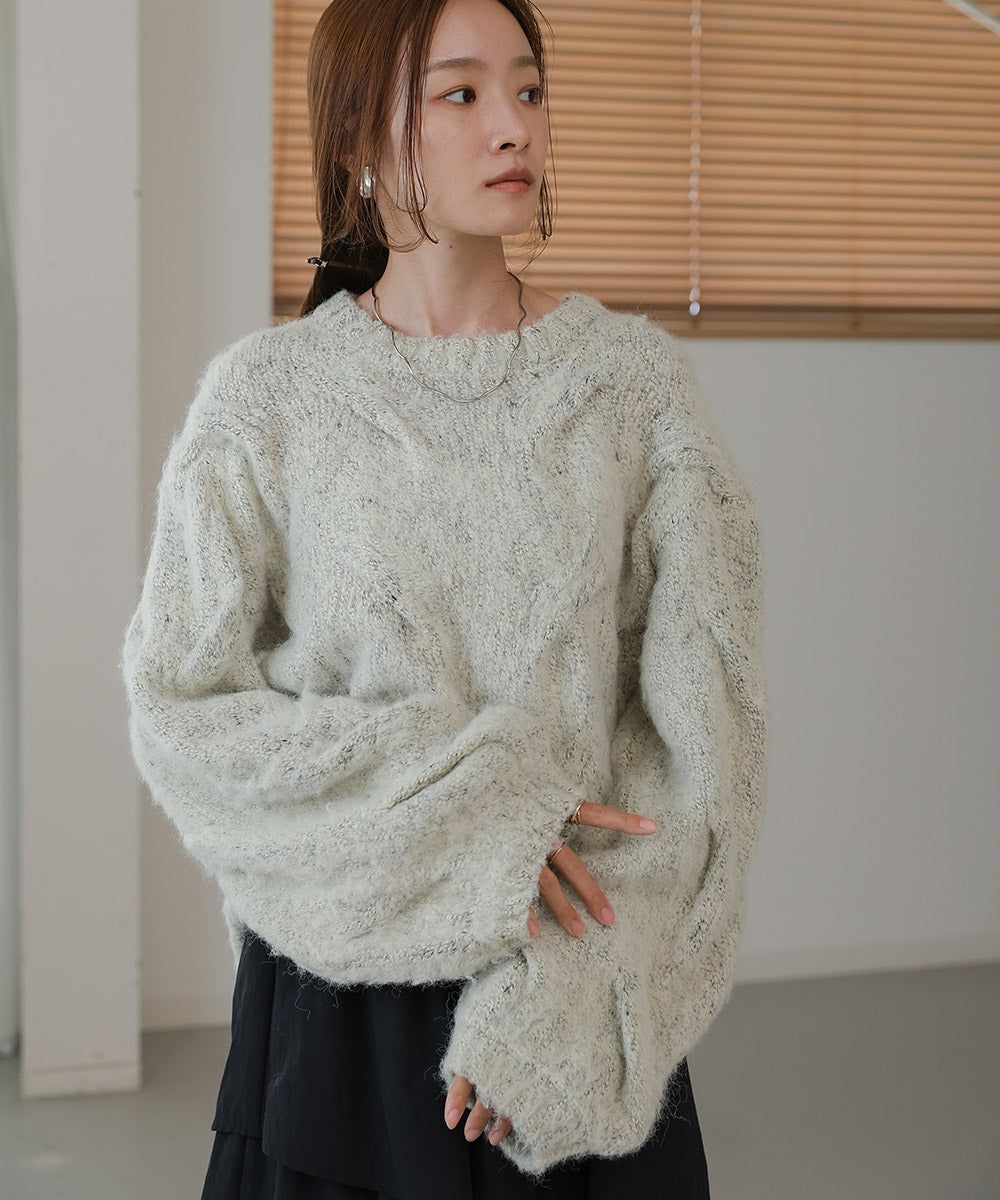 日本 Bab - 季節感立體麻花大寬袖針織上衣-深灰