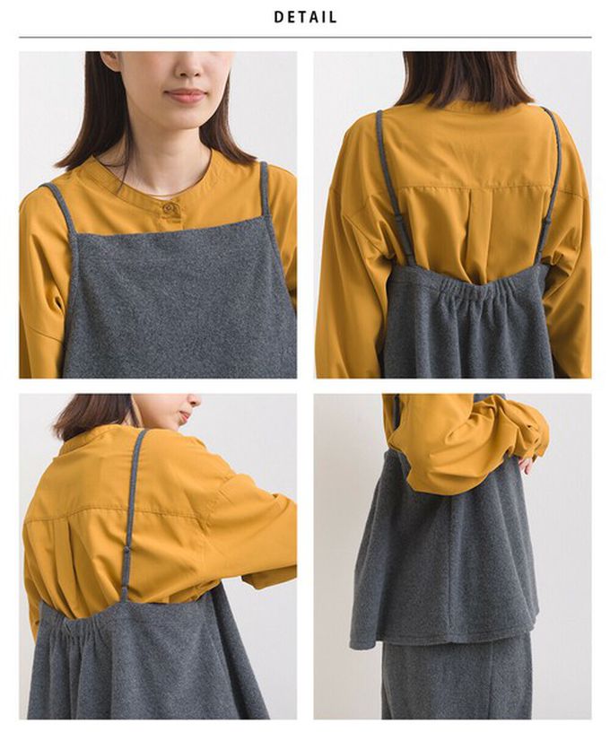 日本 OMNES - 溫柔百搭毛氈感細肩帶2件式套裝-黑