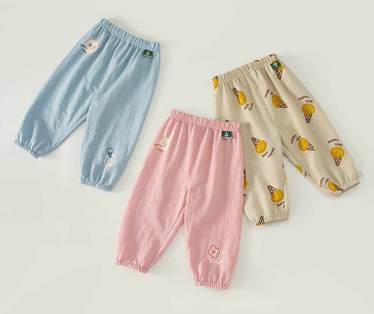 寬鬆束口防蚊褲/空調褲-兔子與小花-粉色