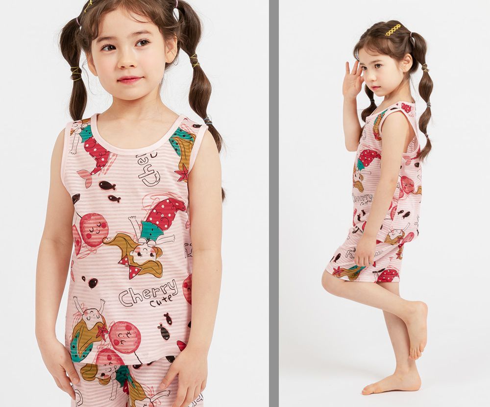 韓國 Mellisse - 韓製輕薄透氣無袖家居服(無螢光棉)-美人魚與甜櫻桃