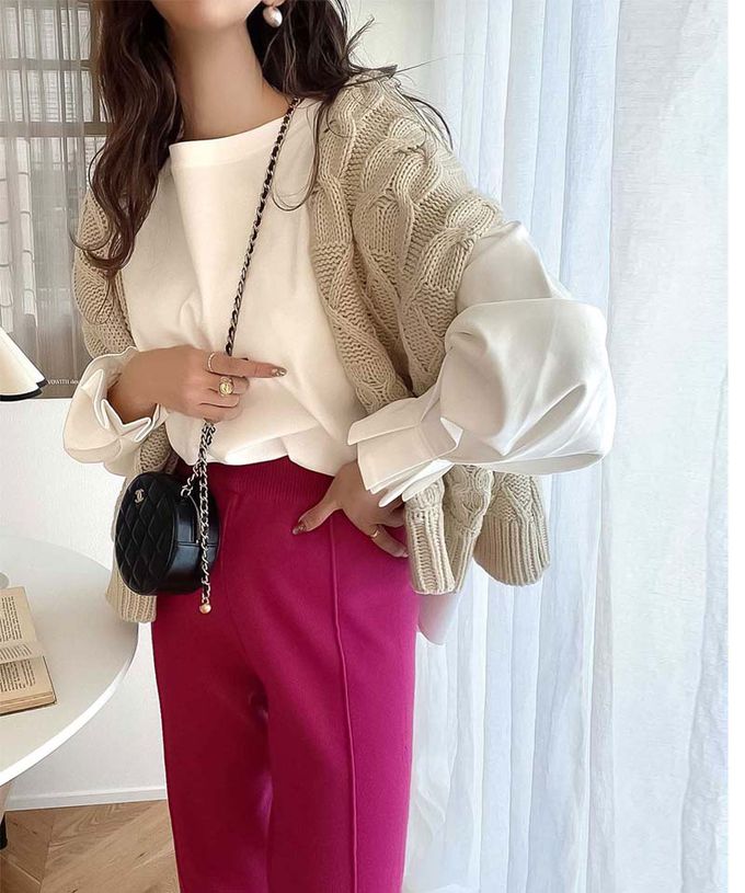 日本 Classical Elf - 100%棉 船領顯瘦糖果袖上衣-奶油白