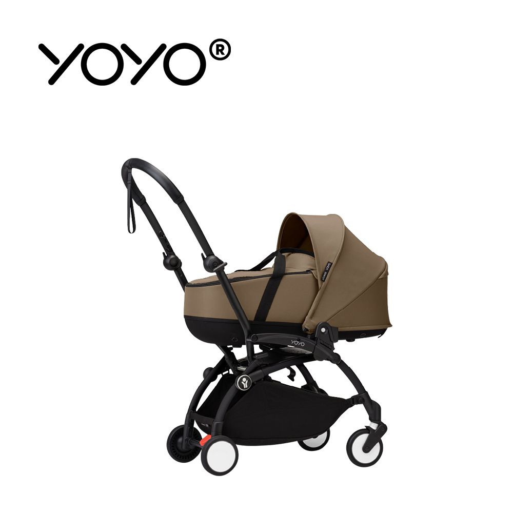 YOYO³ Newborn shell 0+新生兒睡籃推車-(含車架)-黑色車架+太妃糖褐色睡籃