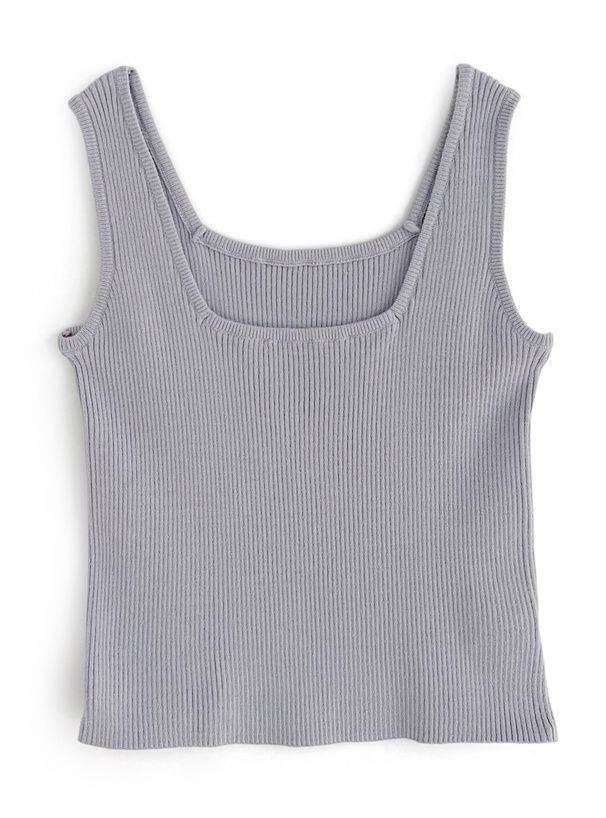 日本 GRL - 小立領羅紋兩件式針織上衣-灰藍 (F)