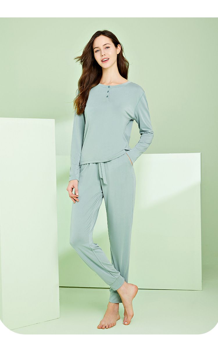 圓領長袖家居服套裝-黑色