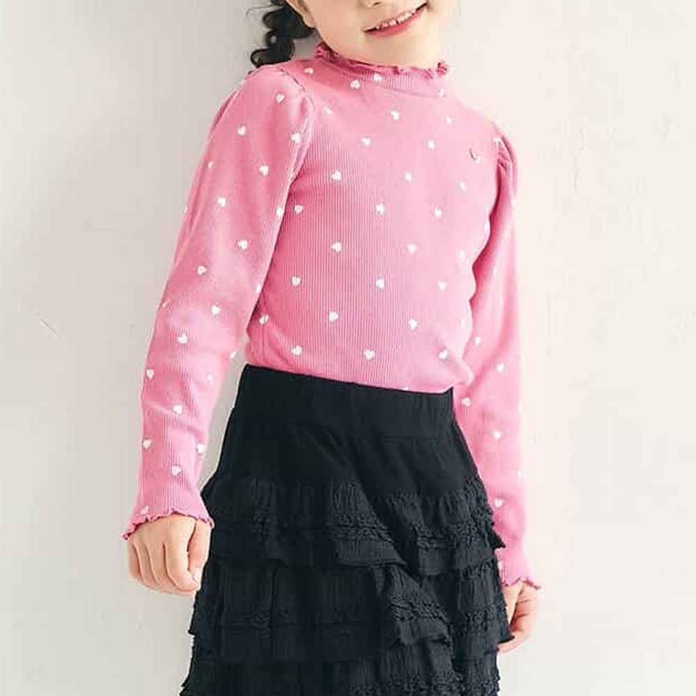木耳小高領甜美百搭長袖上衣-愛心-粉紅