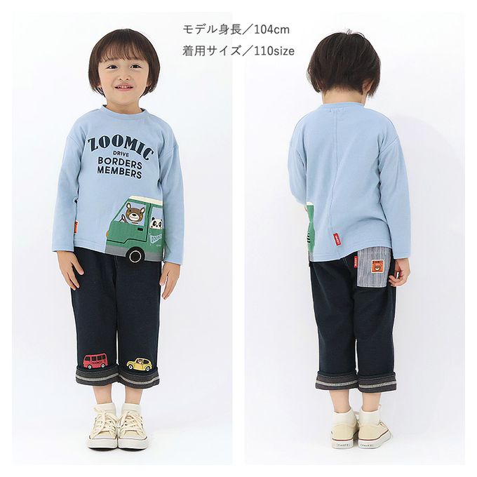 日本 ZOOLAND - 春季出遊印花反摺七分褲-車車兜風-海軍藍