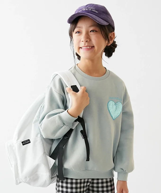 日本 devirock - 閃亮愛心廓形大學長袖上衣-紫