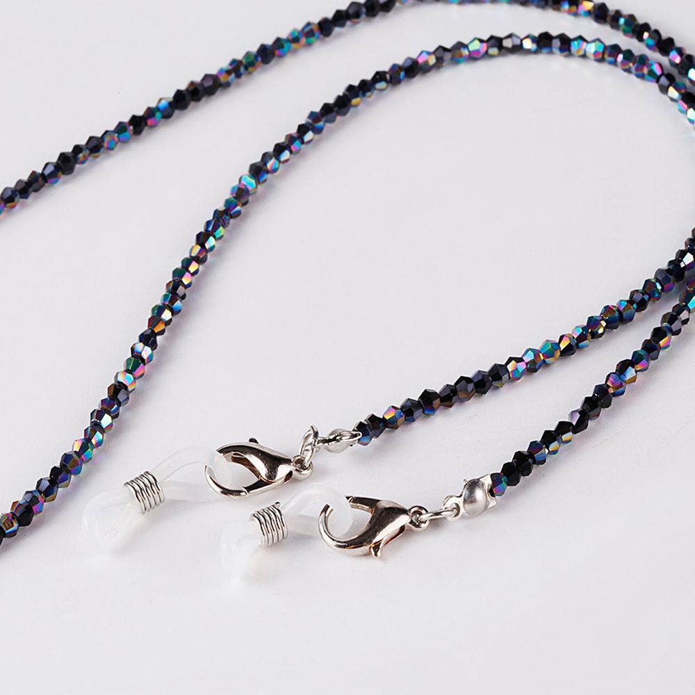 簡約水晶串珠口罩/眼鏡掛繩-黑色鍍藍彩 (總長60cm)
