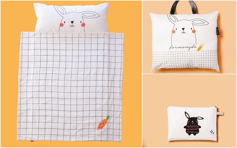 韓國 Formongde - 睡袋5件組(air mesh 睡墊+顆粒被)-三角企鵝-睡墊1, 顆粒被1, 枕芯1, 睡袋收納袋1, 萬用收納袋1