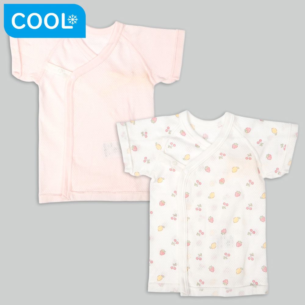 短袖網眼肚衣2件組-按扣款 水果-粉紅色 (50cm)