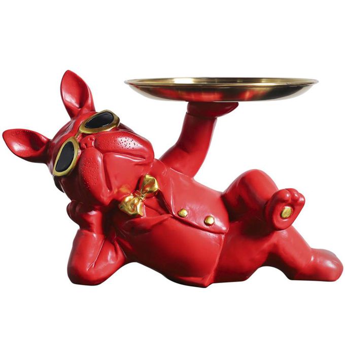 MODACore 摩達客 - 摩達客◉春節開運招財◉帥氣墨鏡狗鬥牛犬頂托盤擺飾-紅色款-聚寶盆糖果收納