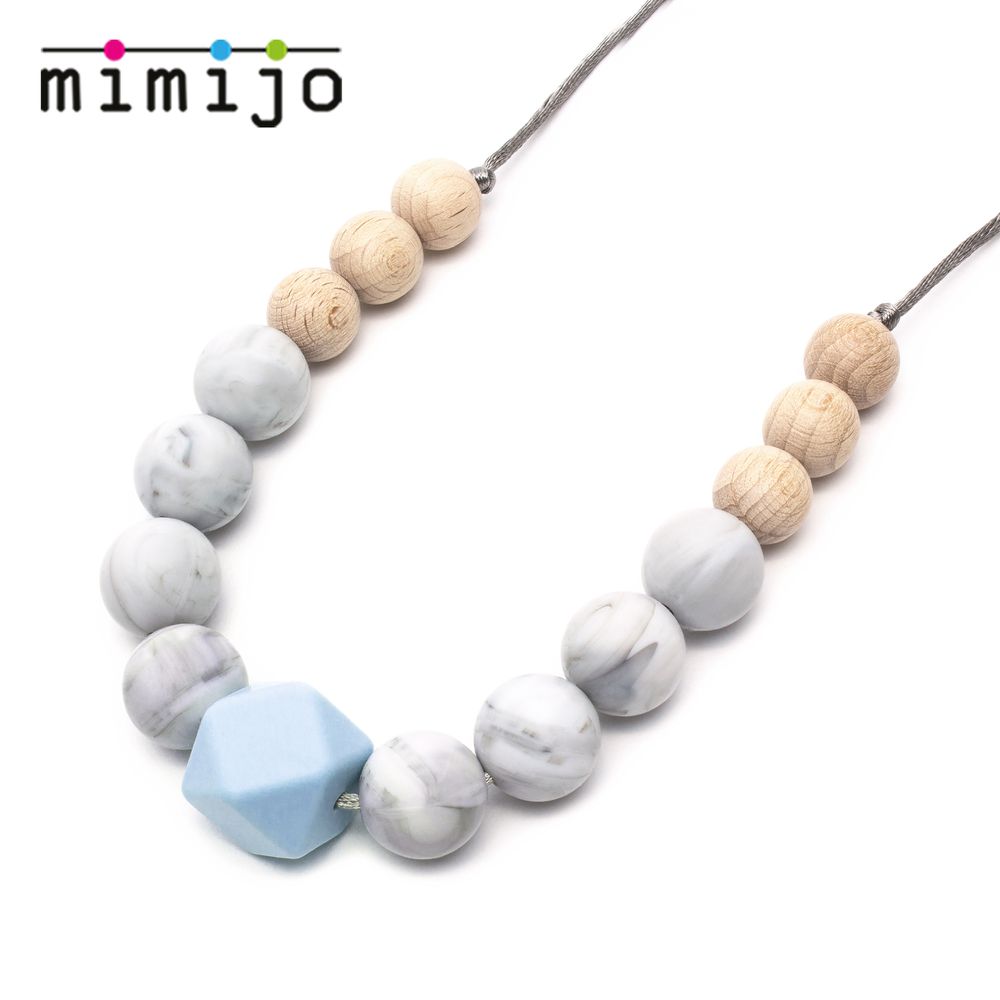 MIMIJO - 媽媽項鍊 鉑金矽膠-粉藍色