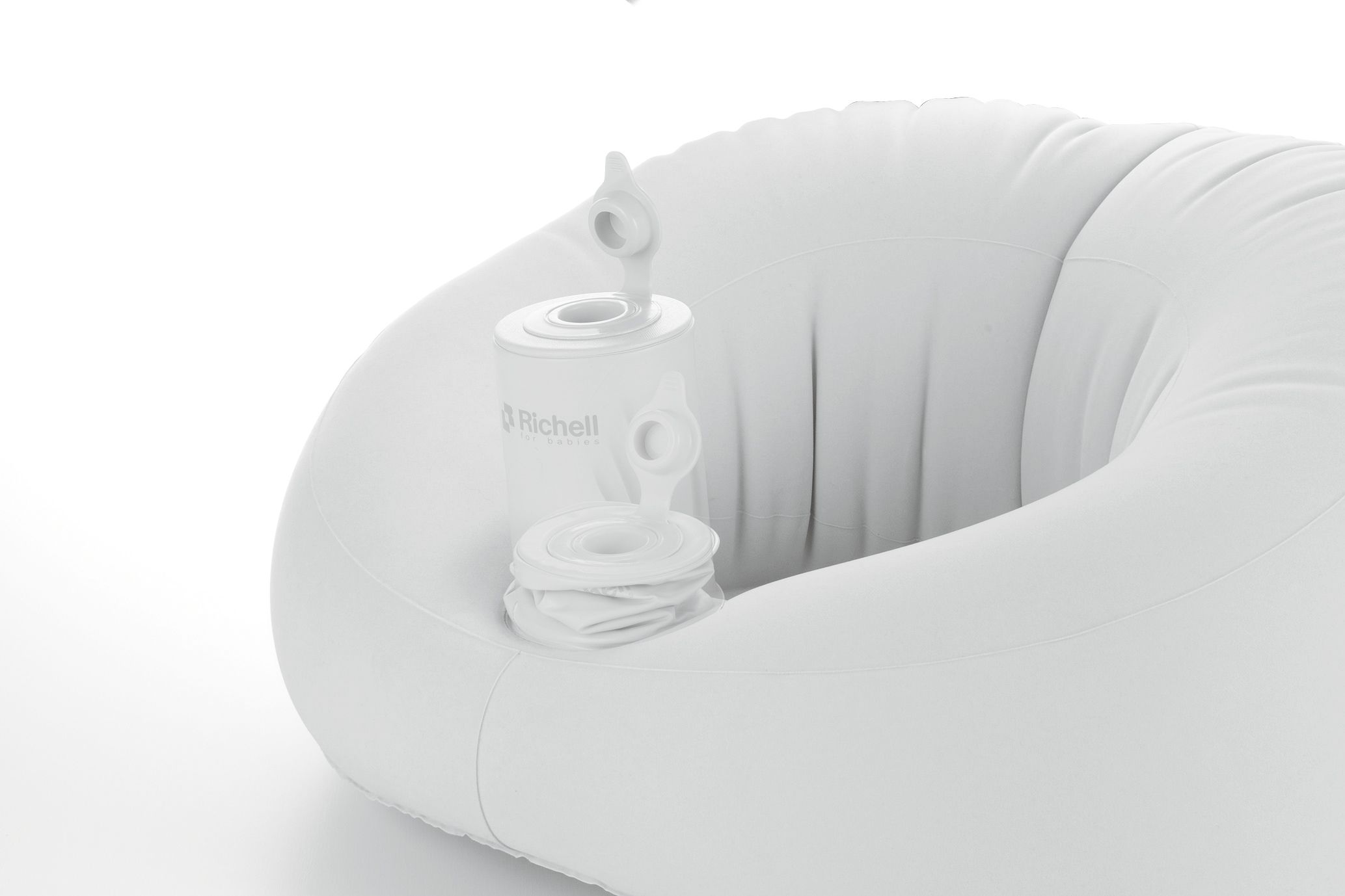 日本 Richell 利其爾 - 絨毛泵浦充氣椅-充氣絨布面-灰-適用7m~2y