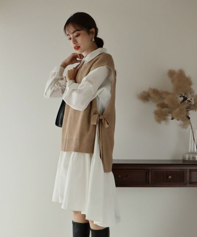 日本 BLUE EAST - 柔軟文藝綁帶針織背心-可可