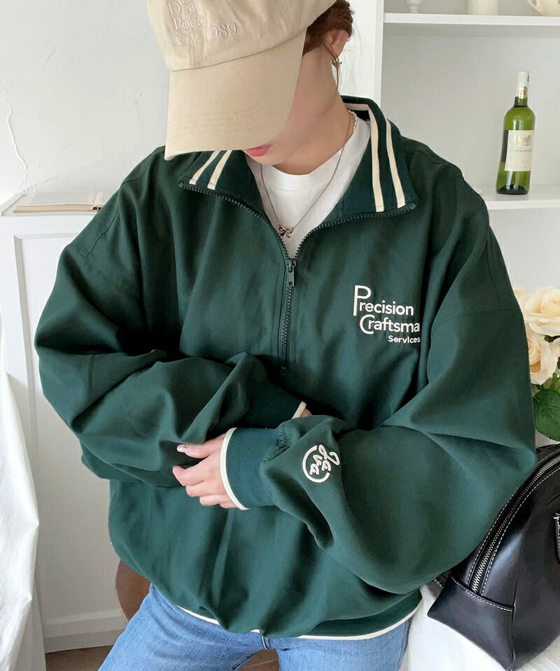 日本 Classical Elf - Java聯名 拉鍊翻領落肩長袖上衣-卡其