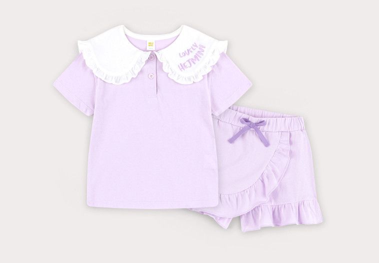 韓國 HEJMINI - 荷葉白領套裝-紫