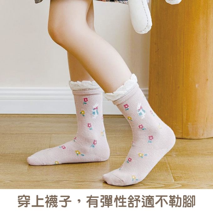 腳ㄚ子 - 兒童棉質中筒襪-花花公主