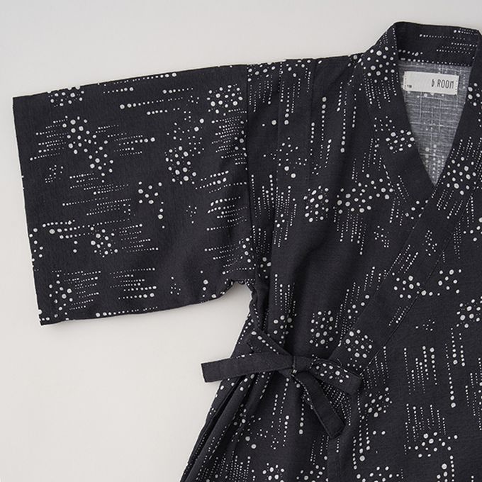 日本 b-ROOM - [限量]夏季印花純棉甚平-方塊-灰藍