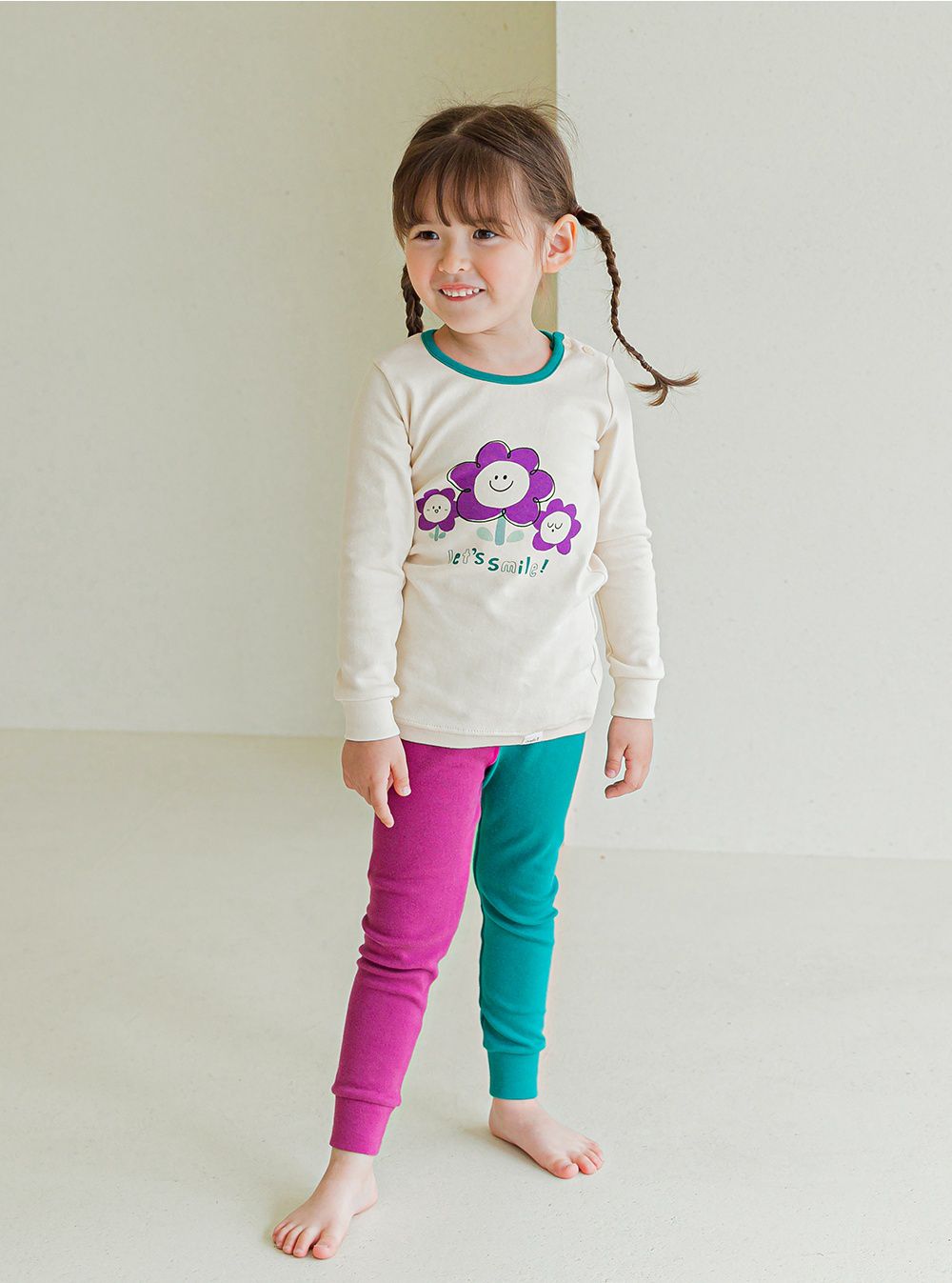 韓國 Cordi-i - 40支無螢光棉長袖家居服-三朵小花