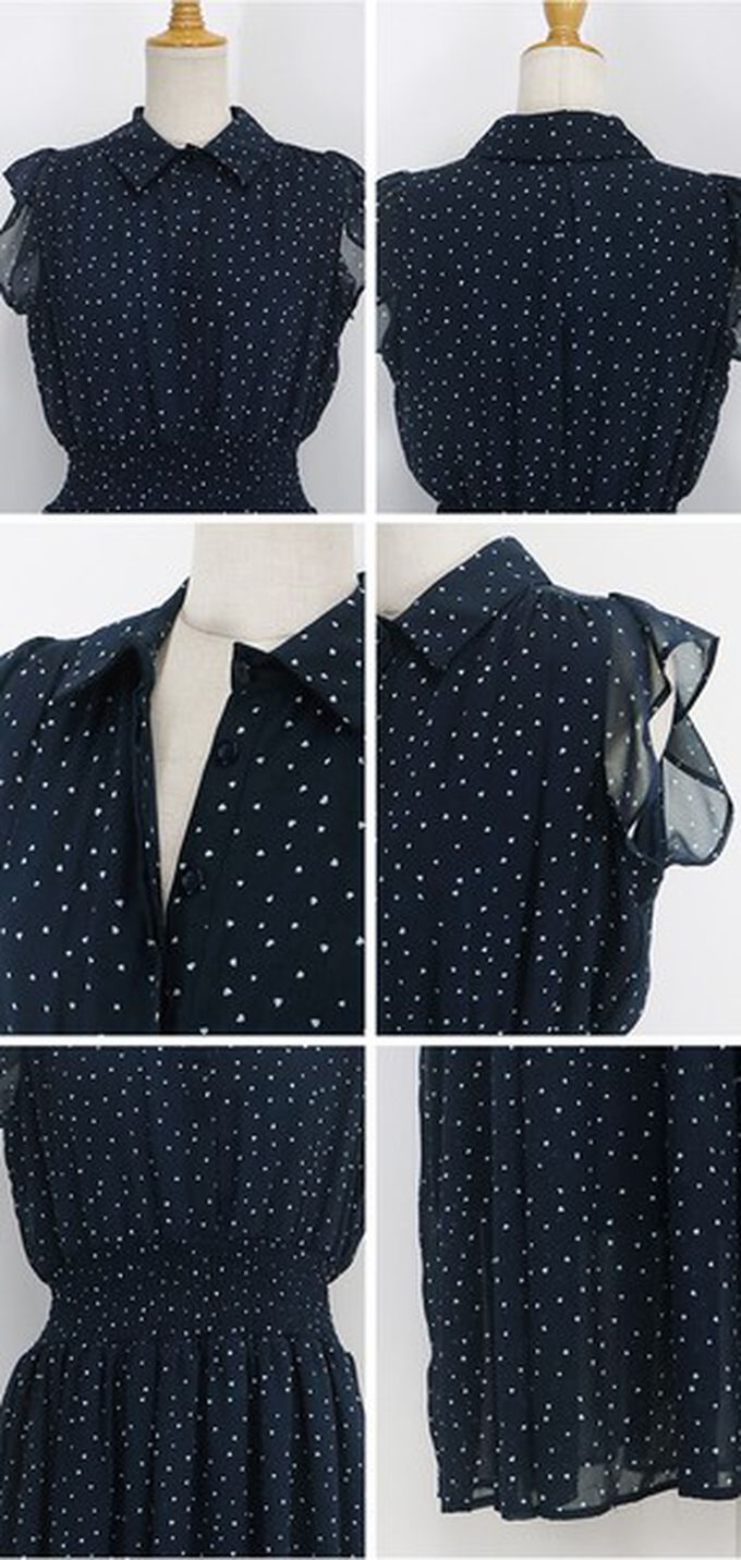 日本 BLUE EAST - 甜美雪紡束腰小荷葉短袖洋裝-碎花-象牙白 (M)