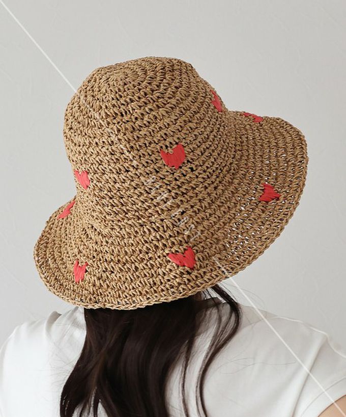 日本 BLUE EAST - 可愛刺繡編織遮陽漁夫帽-淺卡其