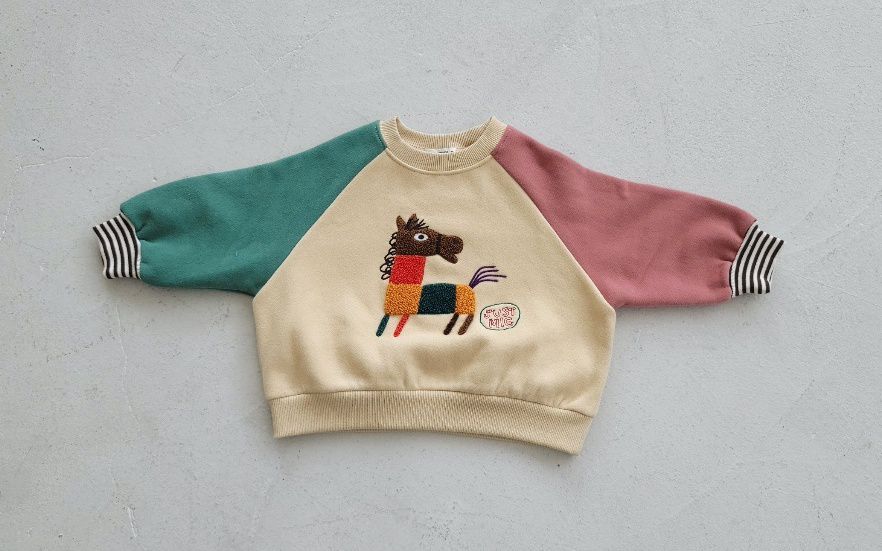 韓國 Mimico - (裏起毛)立體木馬拼接色T