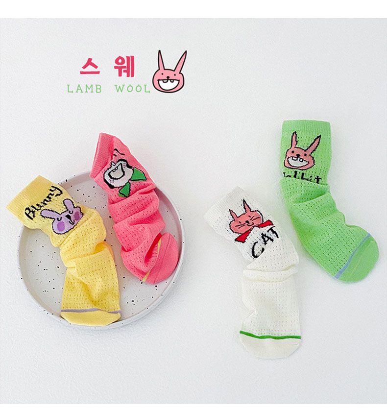 兒童中筒襪 (四入一組)-透氣網眼襪-1173動物款_女生款 (均碼(約12-20cm,建議3-8歲))