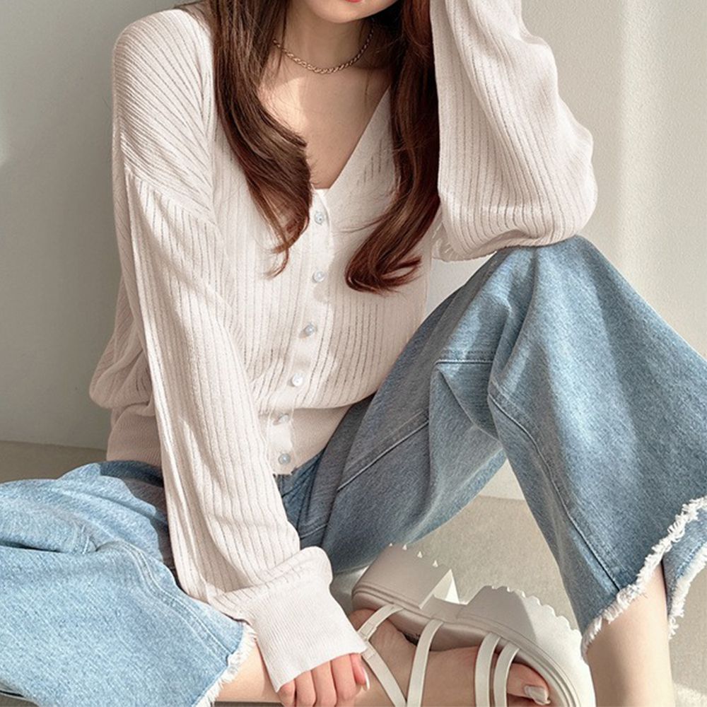 嫘縈透膚感百搭薄罩衫外套-象牙米 (F)