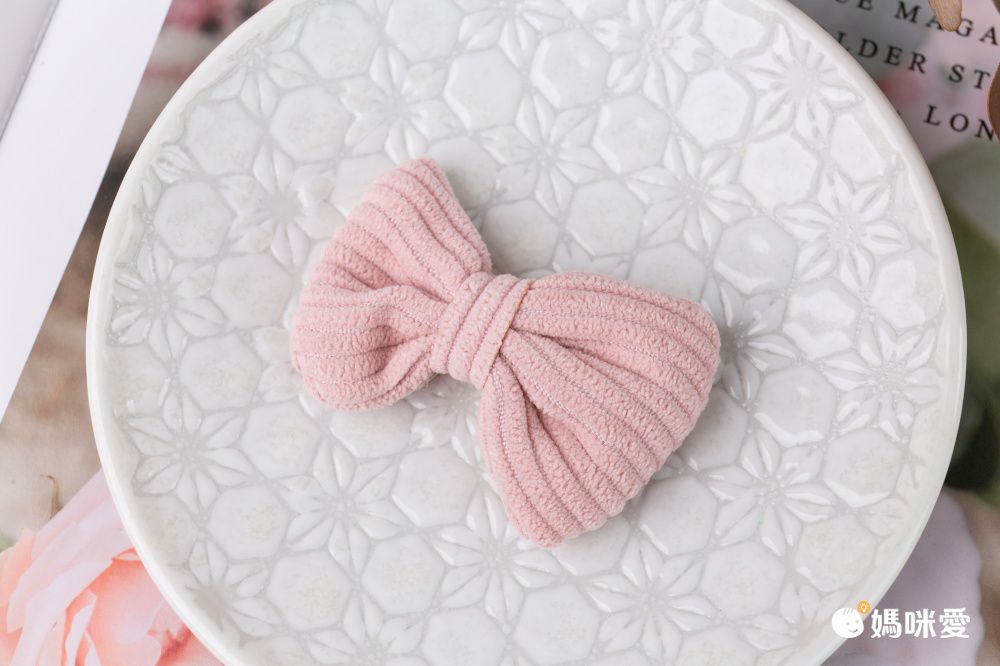 燈芯絨造型兒童髮夾-蝴蝶結-粉色