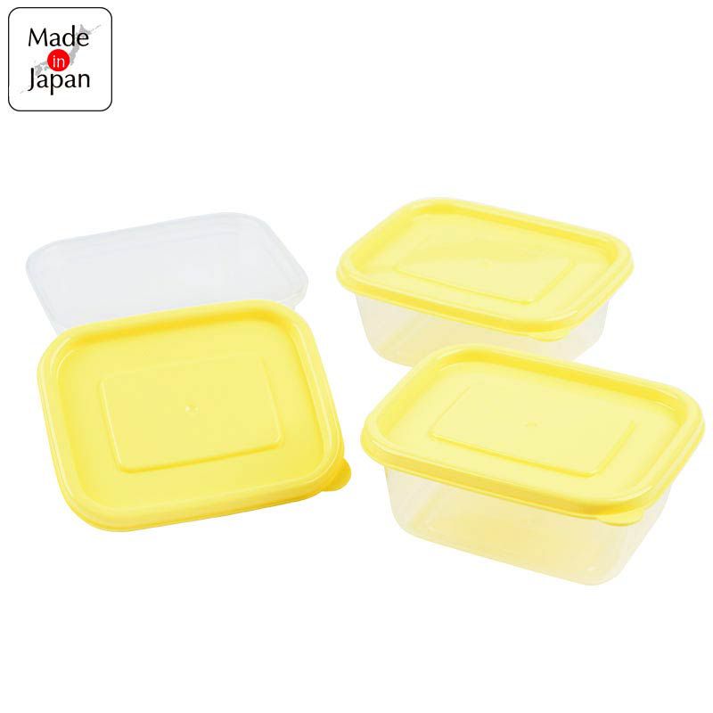 akachan honpo - 離乳食品保存容器-方形L號-黃色-3個入/150ml