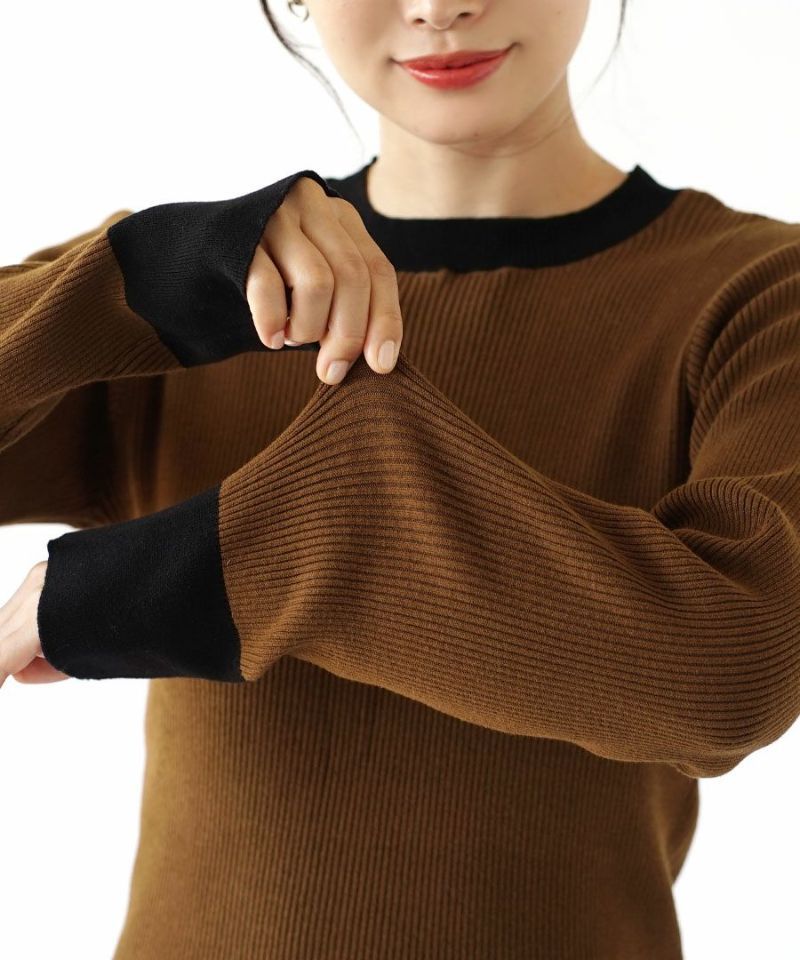 日本 zootie - 棉混彈性圓領羅紋針織上衣-濃綠x象牙