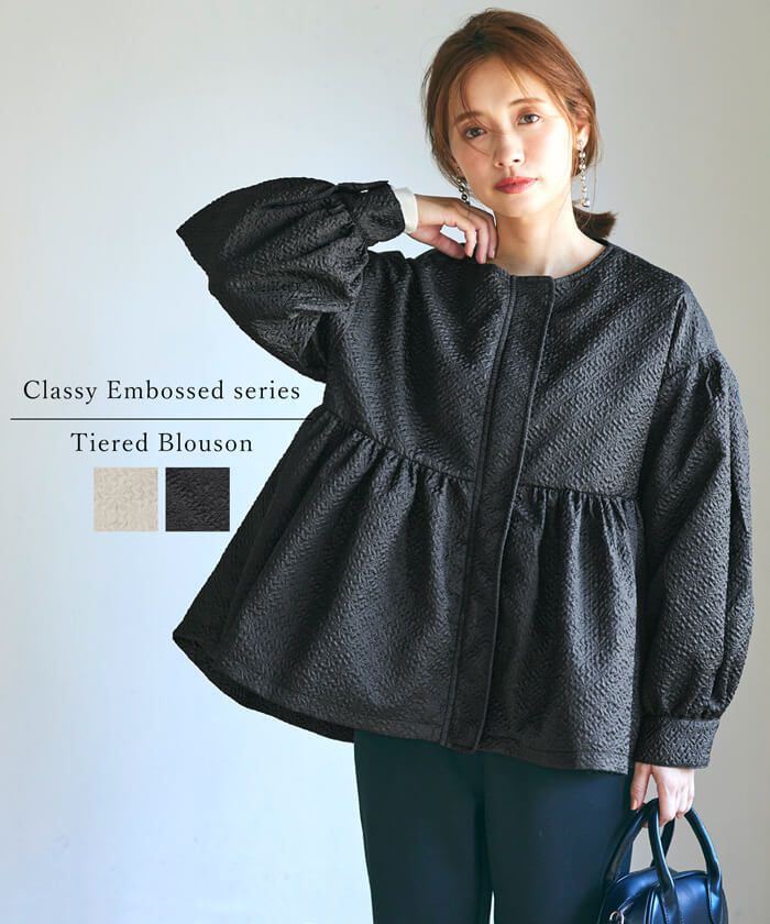 日本 COCA - 優雅緹花氣球袖薄外套-淺灰