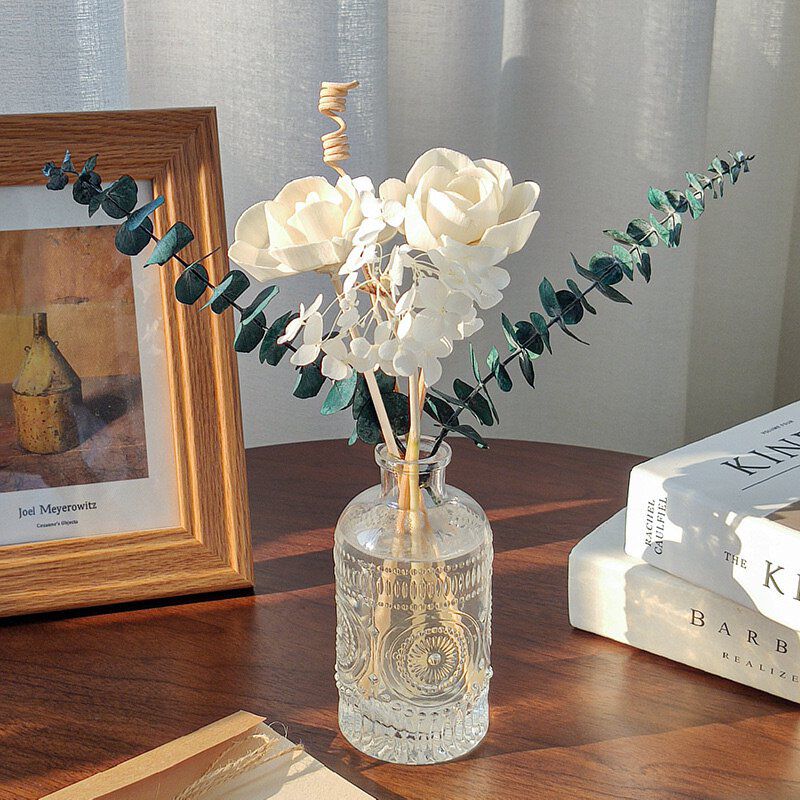 永生花款法式浮雕太陽紋玻璃瓶-室內精油香氛組-花果秘境-五星級高級飯店指定琥珀玫瑰木花果甜香-200 mL