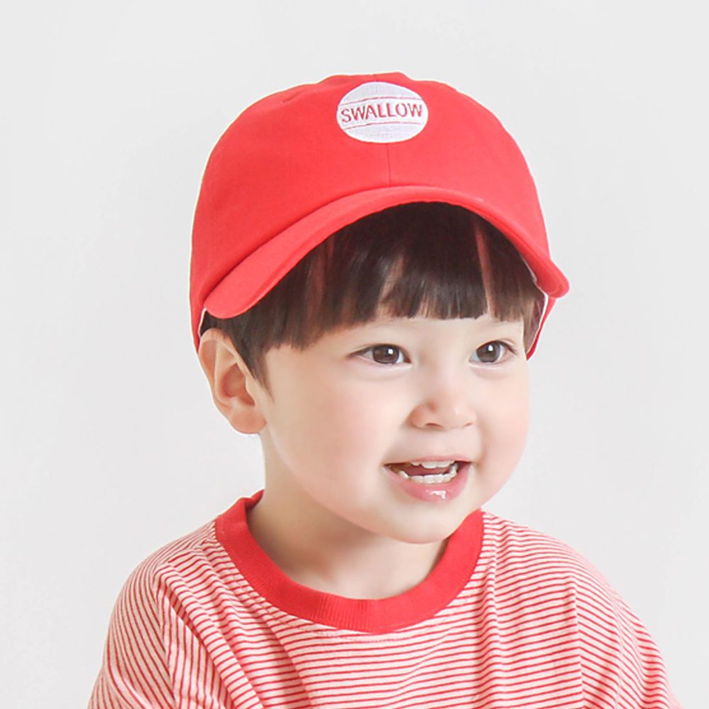韓國 Babyblee - 字母徽章純色棒球帽-紅 (頭圍：51-55cm)