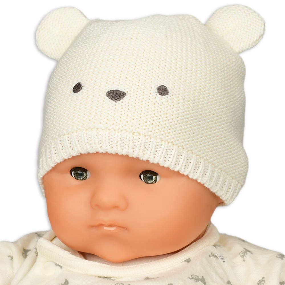 嬰幼兒動物針織帽-奶油色