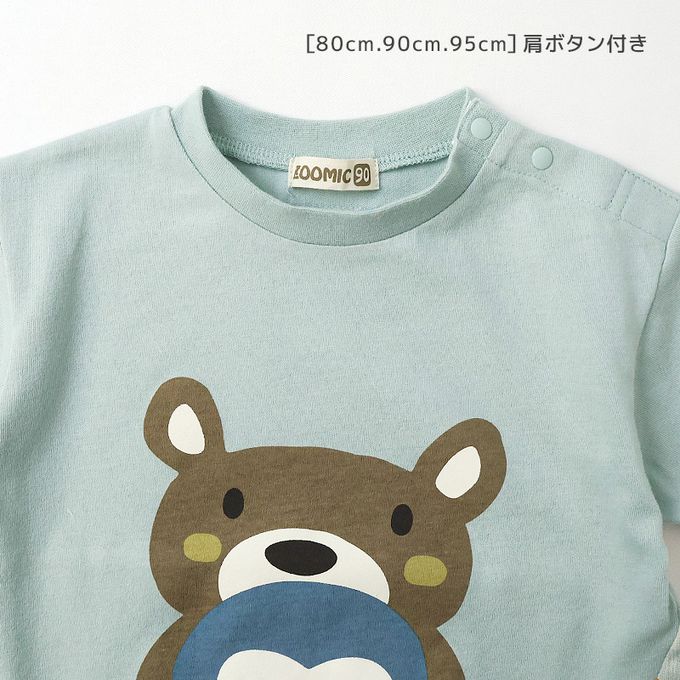 日本 ZOOLAND - 海洋印花短袖上衣-企鵝與棕熊-薄荷