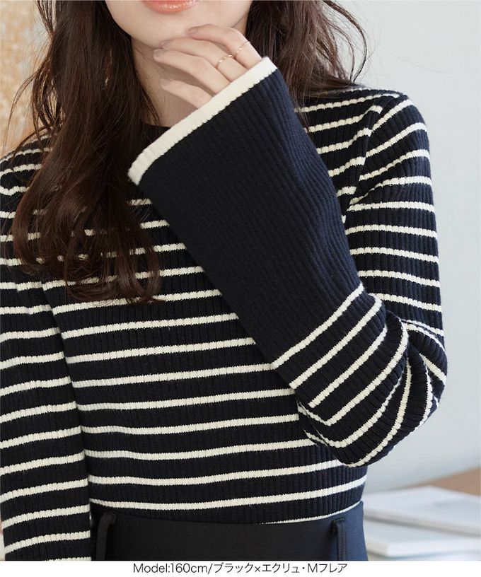 日本 Kobe Lettuce - 美型羅紋袖撞色針織上衣-(可選袖型)-米白